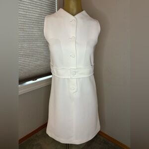 Timeless vintage white dress with waist detail. Handmade, fits modern size 6.